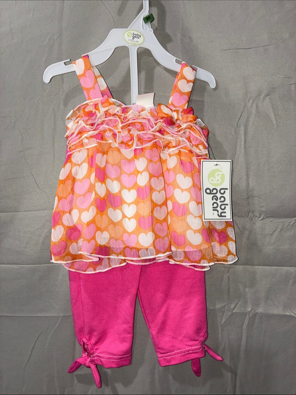 Baby Gear Pink & Orange Heart Ruffle Tank with Pink Capri Set